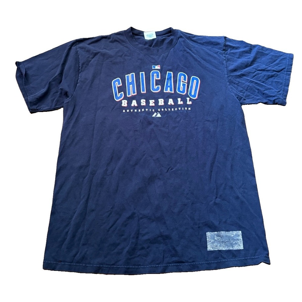 Vintage Majestic Chicago Cubs T Shirt Mens Large MLB Baseball Blue Style 1128